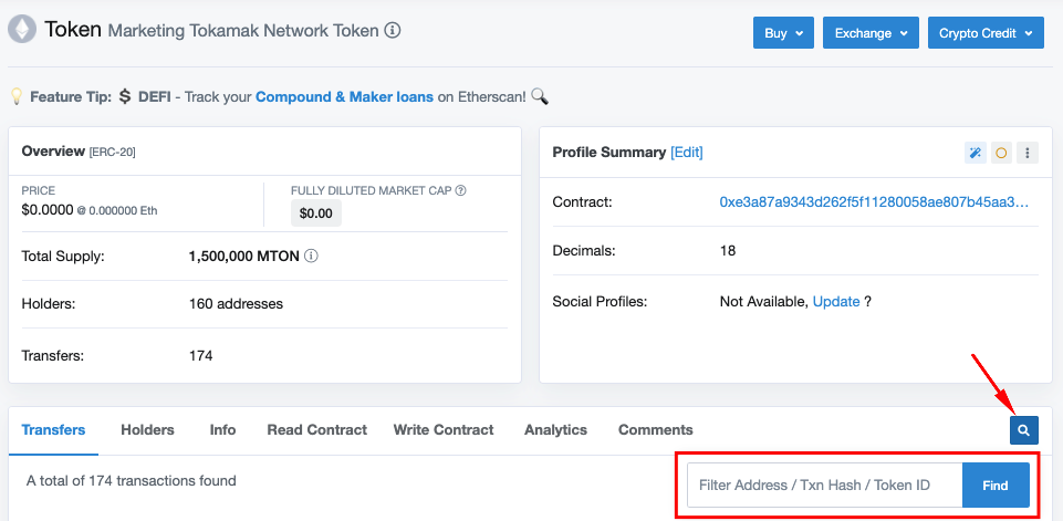 Check TON balance in rinkeby.etherscan