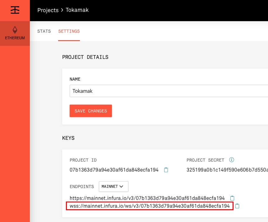 Infura node ID