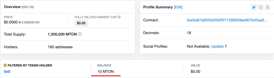 TON balance result in rinkeby.etherscan